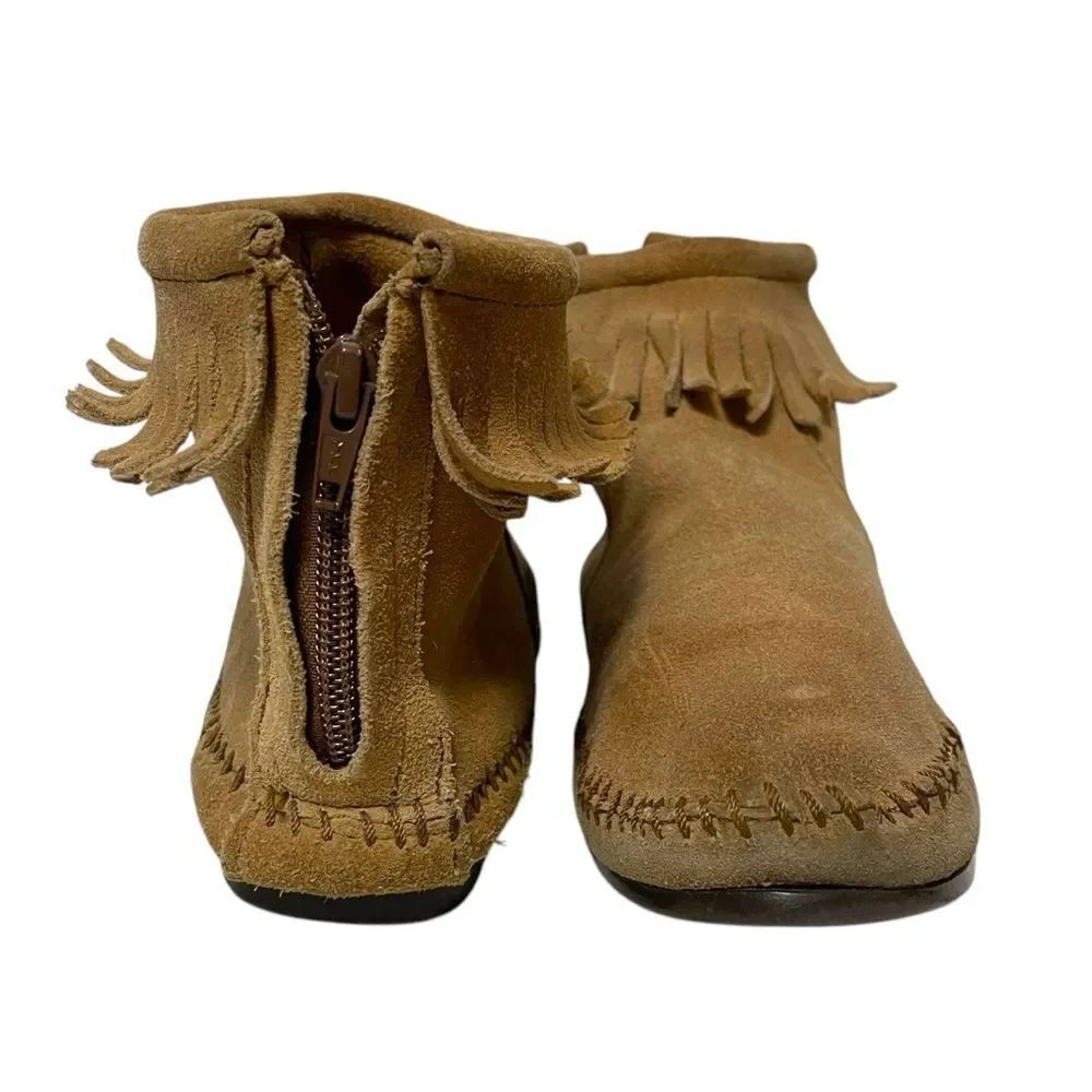 MINNETONKA Suede Leather Fringe Moccasin Booties 8.5 - Picture 3 of 9